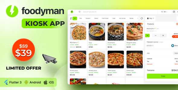 Foodyman – Restaurant Self-ordering KIOSK App (iOS, Android)