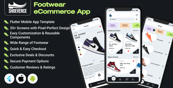 ShoeVerce – eCommerce App for Footwear Store – Flutter Mobile App Template | Android & iOS