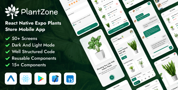 PlantZone – React Native Expo Plants eCommerce Mobile App Template