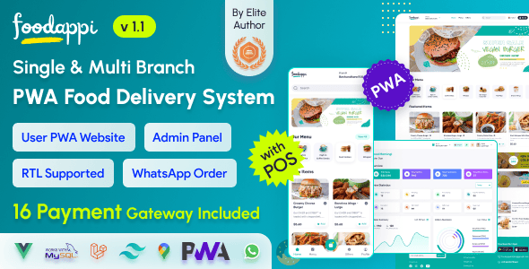 FoodAppi – PWA Food Delivery System and WhatsApp Menu Ordering with Admin Panel | Restaurant POS