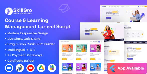 SkillGro LMS – Course & Learning Management System Laravel Script