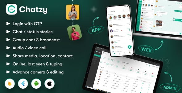 Chatzy – Whatsap Clone Chat & Call App | User App | Web App | Admin App | Inapp Subscription
