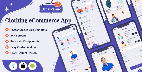 DressyLane – eCommerce Clothing Shop Flutter Mobile App Template | Sell Clothes for Men, Women & Kid