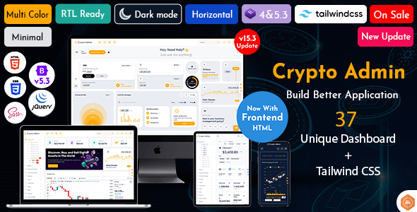 Crypto Admin – Cryptocurrency Ethereum + Bitcoin Dashboards + ICO Wallet Trading Dashboard Template