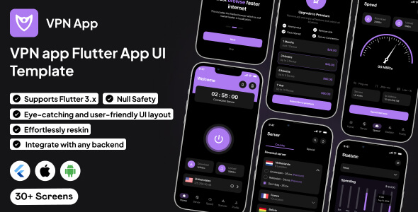 FlowVPN UI template | OpenVPN App in Flutter | Secure VPN app template