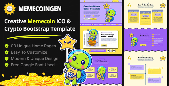 Memecoin Gen – Meme coin ICO & Crypto Bootstrap Template