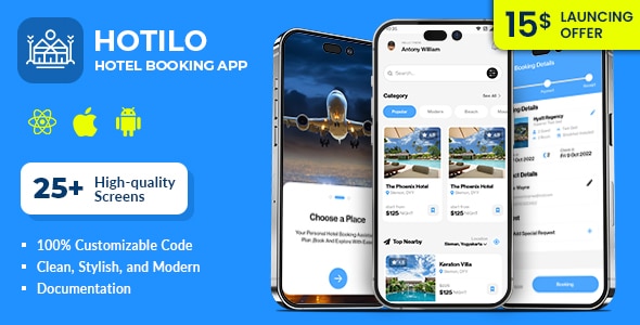 HOTILO – React Native Hotel Booking Mobile UI Template