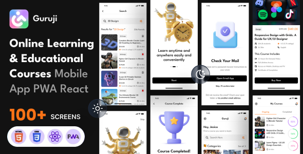 Guruji – Online Learning and Education Mobile App PWA React Template