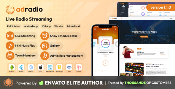 AdRadio – Live Radio Streaming Website and Apps with Admin Panel