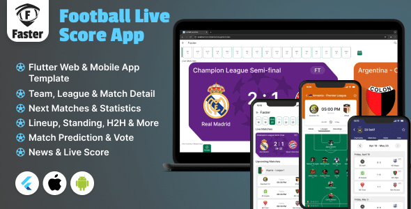 Faster – Football Live Scores App – Flutter Web and Mobile app Template – Matches, Stats, News etc..