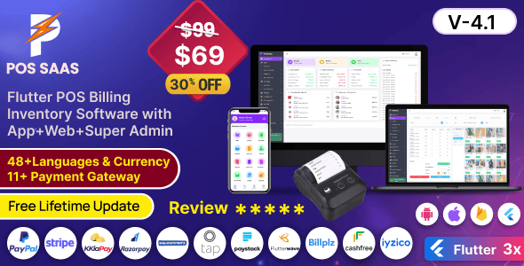 POS SAAS – Flutter POS Billing Inventory Software with HRM App+Web+Super Admin