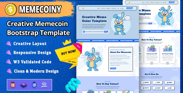 Memecoiny – Memecoin ICO and Crypto Bootstrap Landingpage Template