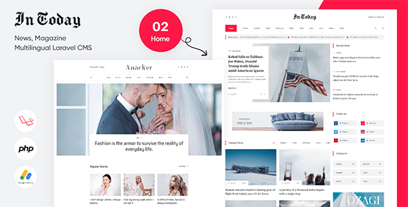 Intoday – News, Magazine Multilingual Laravel CMS